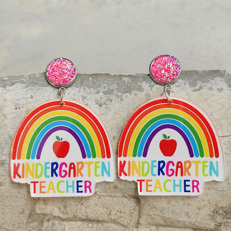 Wholesale Rainbow Apple Leopard Print Glitter Acrylic Earrings